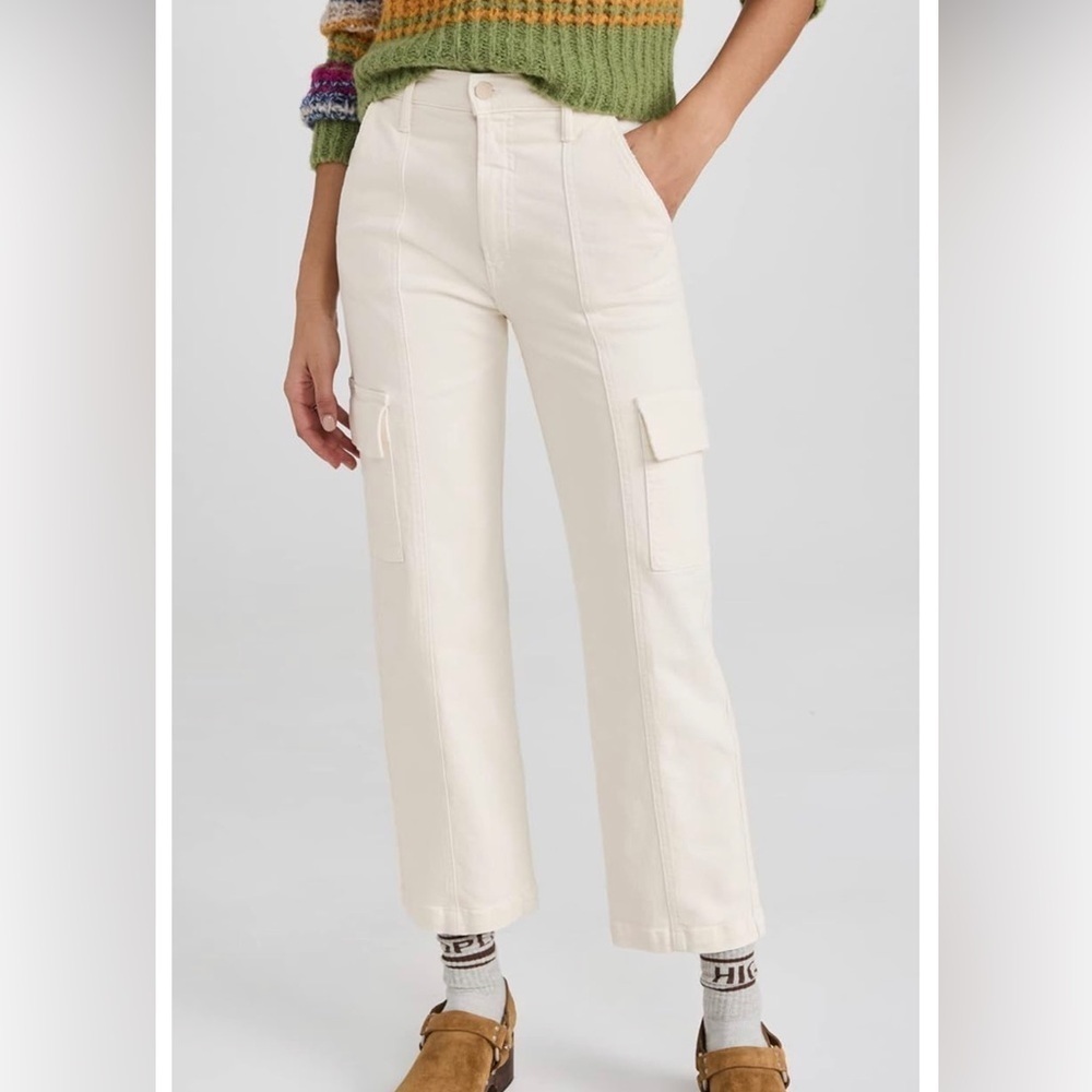 NEW MOTHER Women's The Rambler Cargo Ankle Jeans, Size 30 in Cream Puff